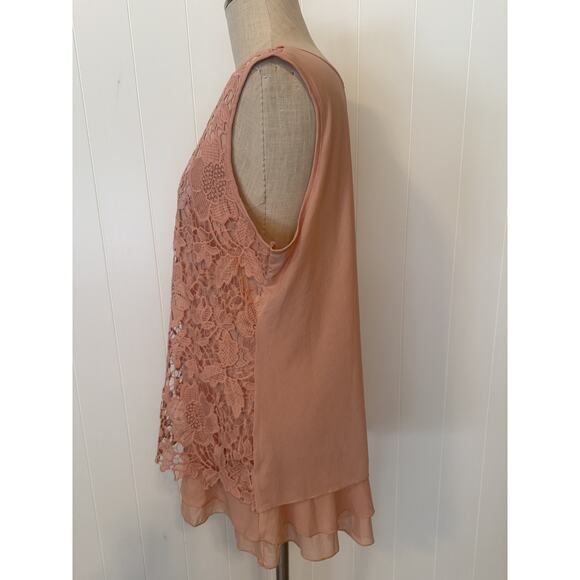 Forgotten Grace Tank Top Womens 2XL Pink Lace Floral Sheer Layered Boho Style - Picture 9 of 12